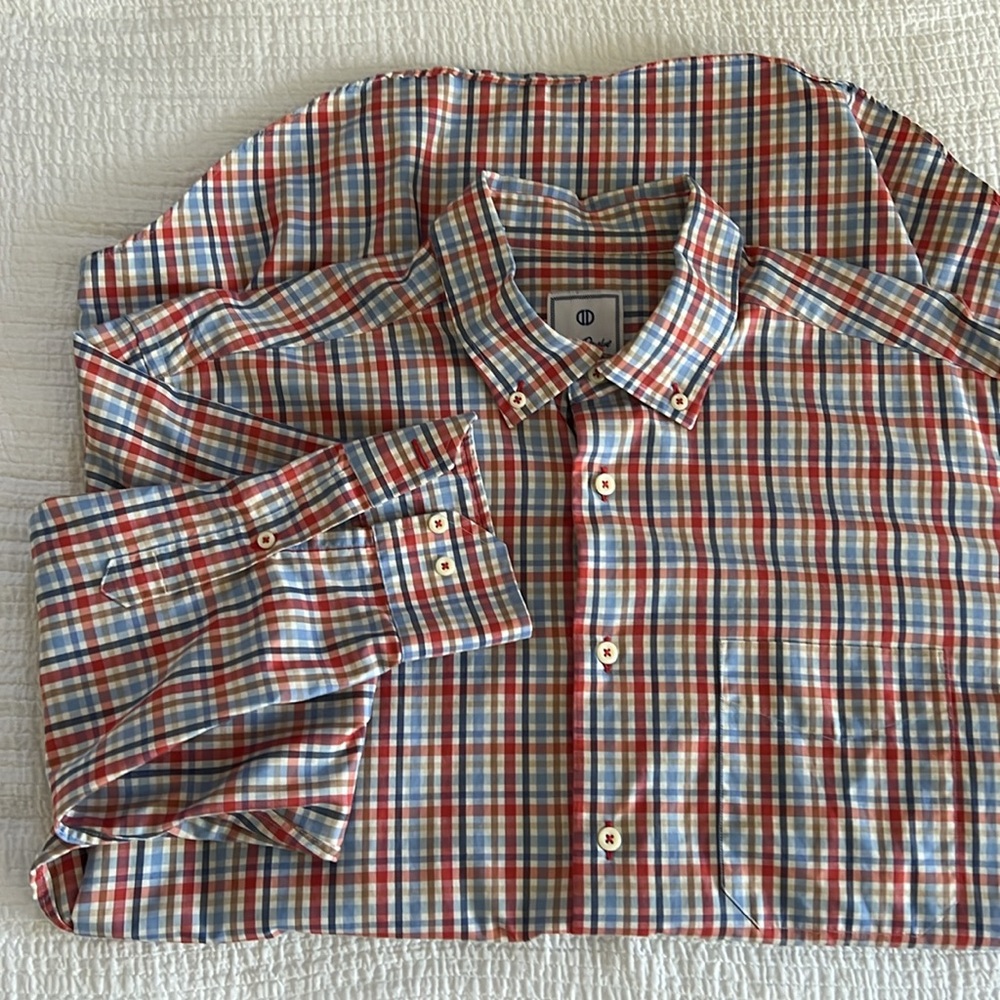 David Donahue casual button down cotton check long sleeve shirt